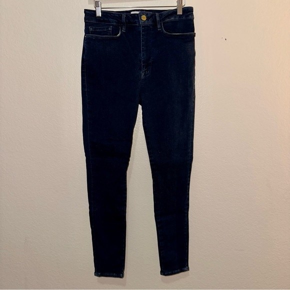 Frame Le One Skinny Leg Keller High Rise Super Stretch Dark Wash Jean 2 - Picture 12 of 13